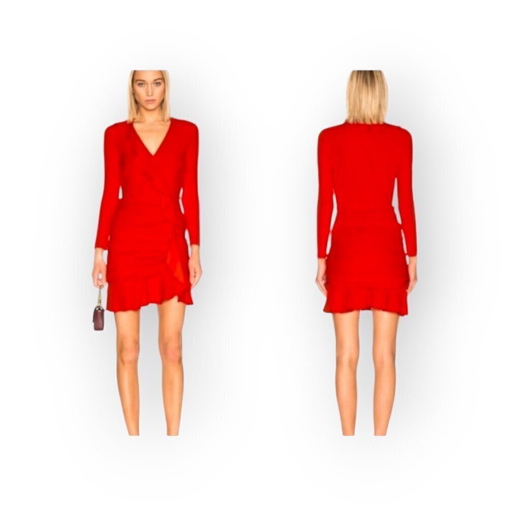 Veronica Beard Odessa Red Ruffle Ruched Long Sleeve Cocktail Mini Dress Size 4 - Picture 2 of 14